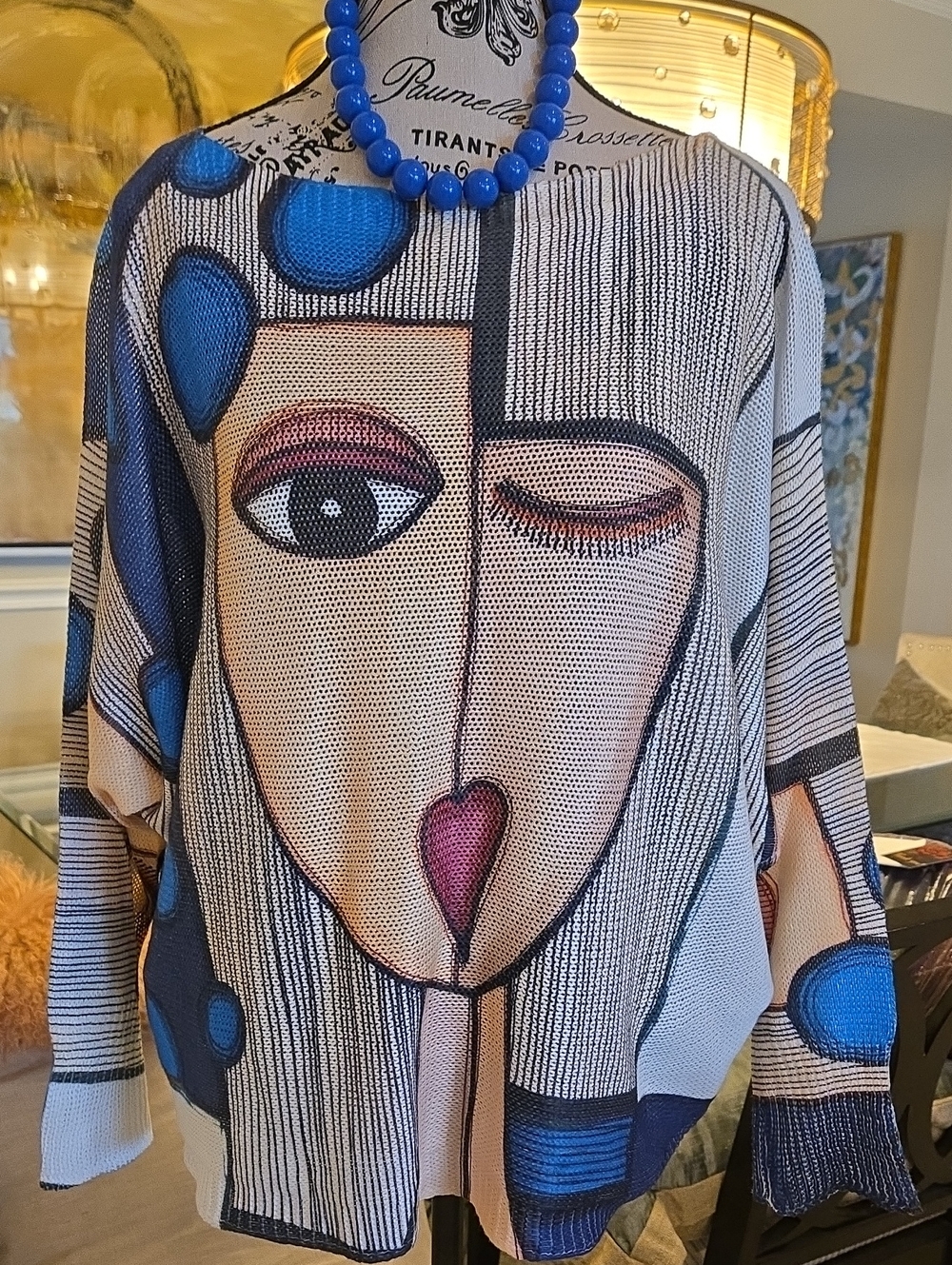Made in Italy beautiful oversized Face Colorful Dolman Sleeve Sweater Tunic -